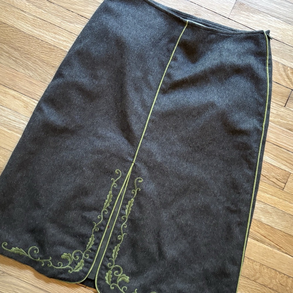 VTG 90s Moschino Jeans Alpine Green Italian Wool Cashmere Skirt US 4 Whimsy Chic